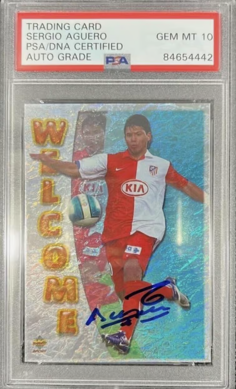 Sergio Aguero Signed 2007-08 Mundi Cromo Sport Rookie Card – PSA 10 Autograph